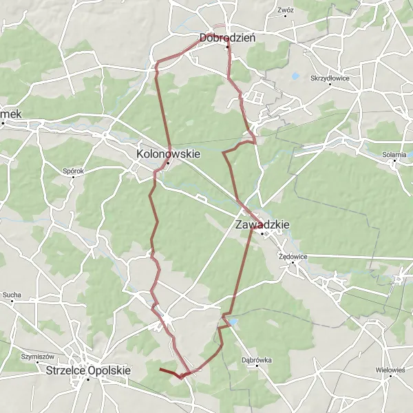Miniatura mapy "Trasa gravelowa przez Piotrówkę i Myślinę" - trasy rowerowej w Opolskie, Poland. Wygenerowane przez planer tras rowerowych Tarmacs.app