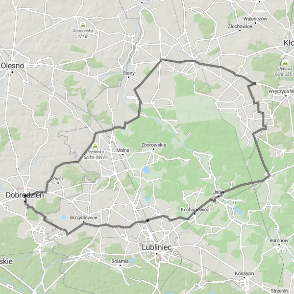 Map miniature of "Scenic Hilltops and Rural Charm" cycling inspiration in Opolskie, Poland. Generated by Tarmacs.app cycling route planner