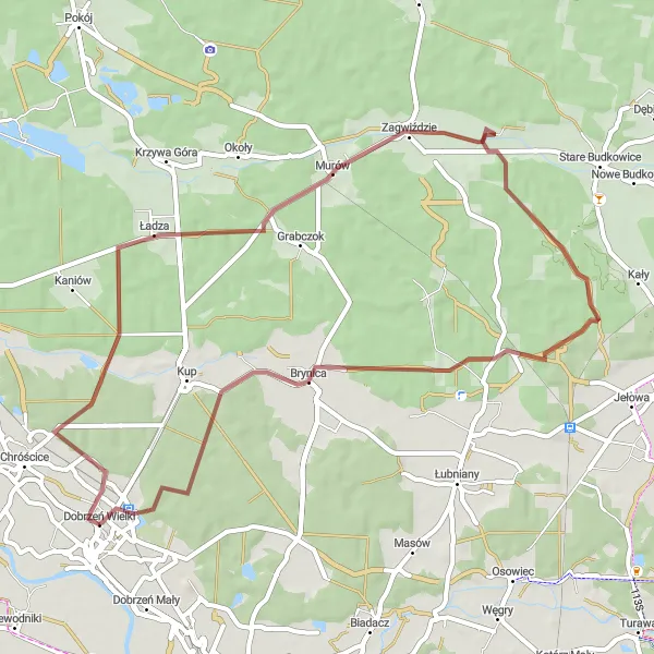 Map miniature of "The Ładza Gravel Adventure" cycling inspiration in Opolskie, Poland. Generated by Tarmacs.app cycling route planner