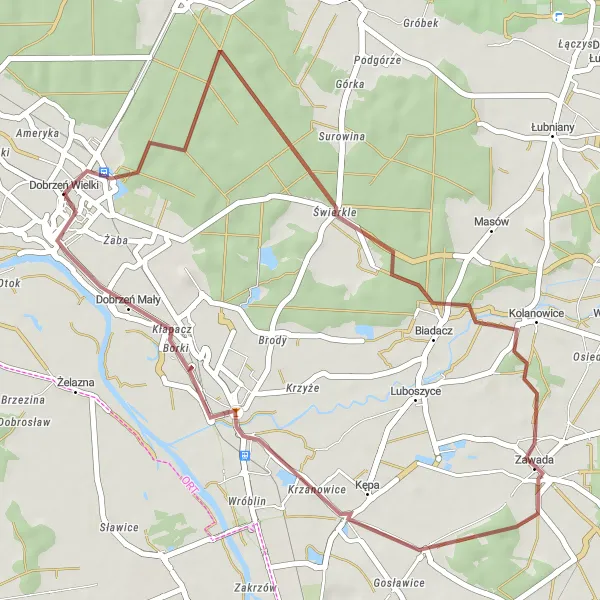 Map miniature of "Scenic Gravel Ride to Zawada" cycling inspiration in Opolskie, Poland. Generated by Tarmacs.app cycling route planner