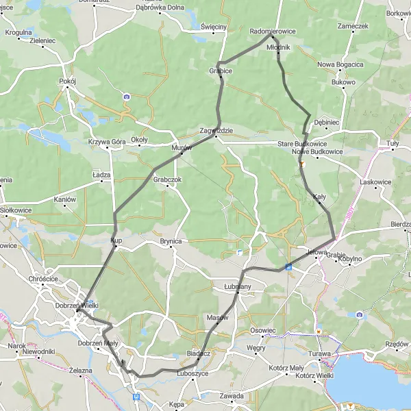 Map miniature of "Road Cycling in the Opolskie Countryside" cycling inspiration in Opolskie, Poland. Generated by Tarmacs.app cycling route planner