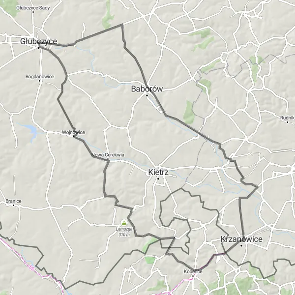 Map miniature of "Ride along the border" cycling inspiration in Opolskie, Poland. Generated by Tarmacs.app cycling route planner