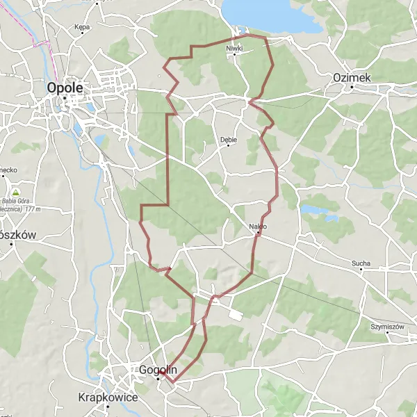 Map miniature of "Gogolin Gravel Adventure" cycling inspiration in Opolskie, Poland. Generated by Tarmacs.app cycling route planner