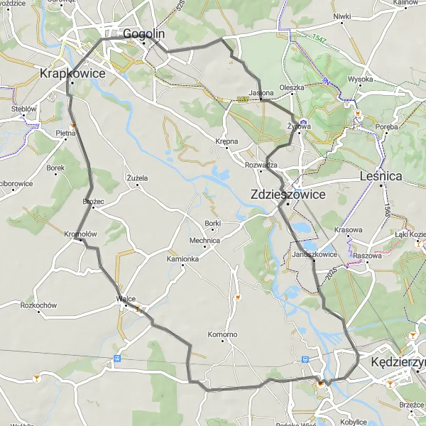 Miniatura mapy "Trasa Szosowa przez Jasionę, Zdzieszowice, Większyce" - trasy rowerowej w Opolskie, Poland. Wygenerowane przez planer tras rowerowych Tarmacs.app