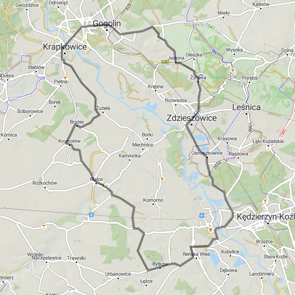 Map miniature of "Zdzieszowice Scenic Ride" cycling inspiration in Opolskie, Poland. Generated by Tarmacs.app cycling route planner