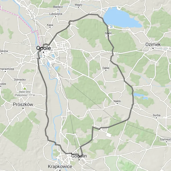 Map miniature of "Dąbrówka Górna to Kamień Śląski" cycling inspiration in Opolskie, Poland. Generated by Tarmacs.app cycling route planner