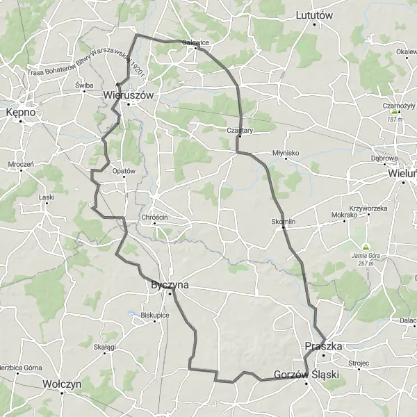 Map miniature of "The Byczyna Loop" cycling inspiration in Opolskie, Poland. Generated by Tarmacs.app cycling route planner