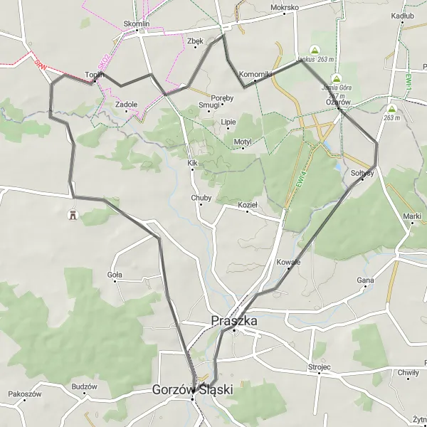 Miniatura mapy "Trasa do Uszyc i Praszki" - trasy rowerowej w Opolskie, Poland. Wygenerowane przez planer tras rowerowych Tarmacs.app