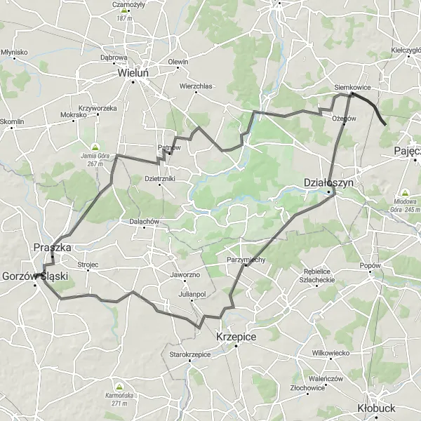 Map miniature of "Praszka and Toporów Road Adventure" cycling inspiration in Opolskie, Poland. Generated by Tarmacs.app cycling route planner