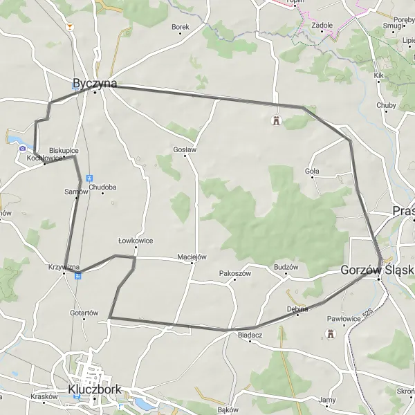 Map miniature of "The Uszyce Circuit" cycling inspiration in Opolskie, Poland. Generated by Tarmacs.app cycling route planner