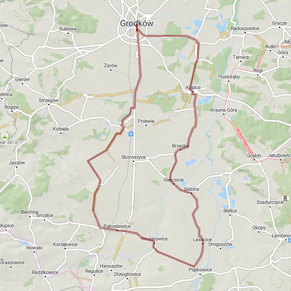 Map miniature of "Lasocice & Pakosławice Loop" cycling inspiration in Opolskie, Poland. Generated by Tarmacs.app cycling route planner