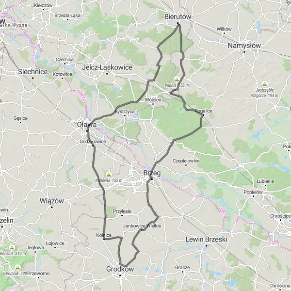 Map miniature of "Polana Exploration: Grodków to Gola Grodkowska" cycling inspiration in Opolskie, Poland. Generated by Tarmacs.app cycling route planner