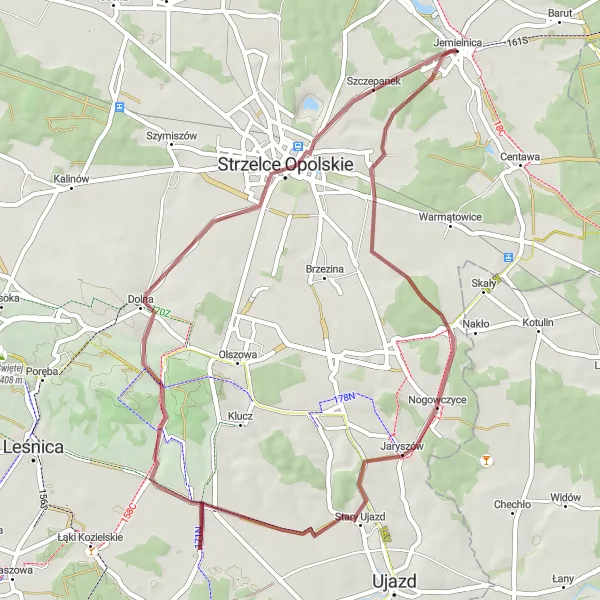 Map miniature of "Challenging Gravel Ride to Balcarzowice" cycling inspiration in Opolskie, Poland. Generated by Tarmacs.app cycling route planner