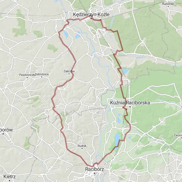 Map miniature of "Kędzierzyn-Koźle to Koźle Round Trip" cycling inspiration in Opolskie, Poland. Generated by Tarmacs.app cycling route planner