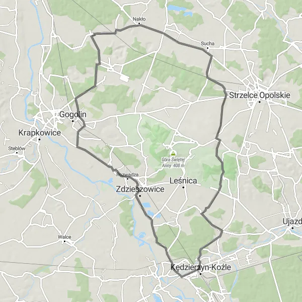 Map miniature of "Scenic Road Cycling Route to Czarnocin" cycling inspiration in Opolskie, Poland. Generated by Tarmacs.app cycling route planner