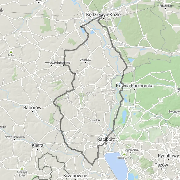 Map miniature of "Kędzierzyn-Koźle to Naczysławki Round Trip" cycling inspiration in Opolskie, Poland. Generated by Tarmacs.app cycling route planner