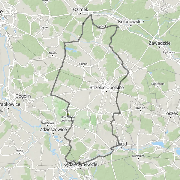 Map miniature of "Kędzierzyn-Koźle to Syfon Kłodnicy Round Trip" cycling inspiration in Opolskie, Poland. Generated by Tarmacs.app cycling route planner