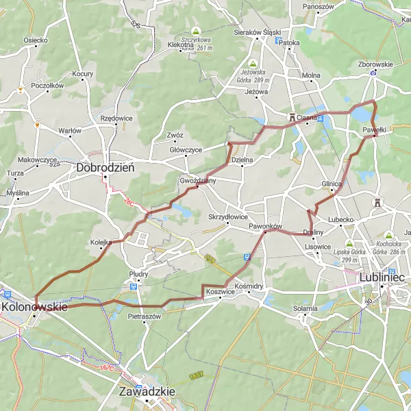 Miniatura mapy "Trasa Gwoździany - Ciasna - Pawonków" - trasy rowerowej w Opolskie, Poland. Wygenerowane przez planer tras rowerowych Tarmacs.app