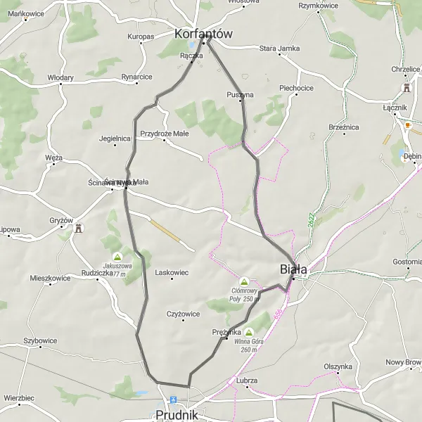 Miniatura mapy "Trasa rowerowa do Białej" - trasy rowerowej w Opolskie, Poland. Wygenerowane przez planer tras rowerowych Tarmacs.app