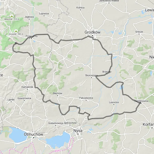 Map miniature of "Opolskie Countryside Exploration" cycling inspiration in Opolskie, Poland. Generated by Tarmacs.app cycling route planner