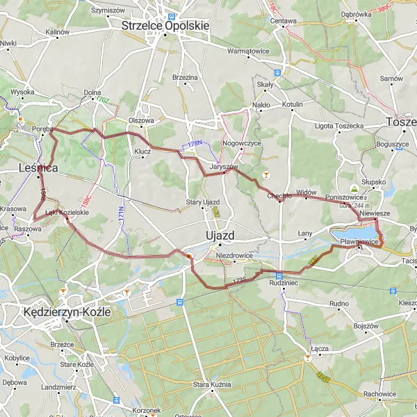 Map miniature of "Hidden Gems of Opolskie" cycling inspiration in Opolskie, Poland. Generated by Tarmacs.app cycling route planner