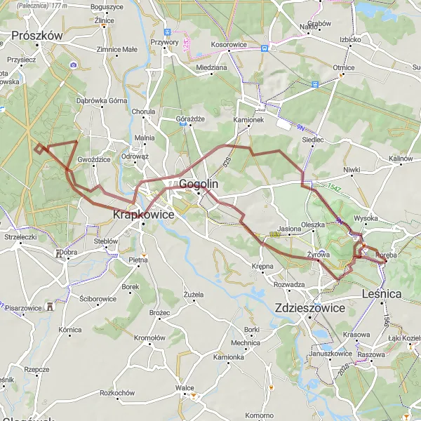 Map miniature of "Scenic countryside and hidden gems" cycling inspiration in Opolskie, Poland. Generated by Tarmacs.app cycling route planner