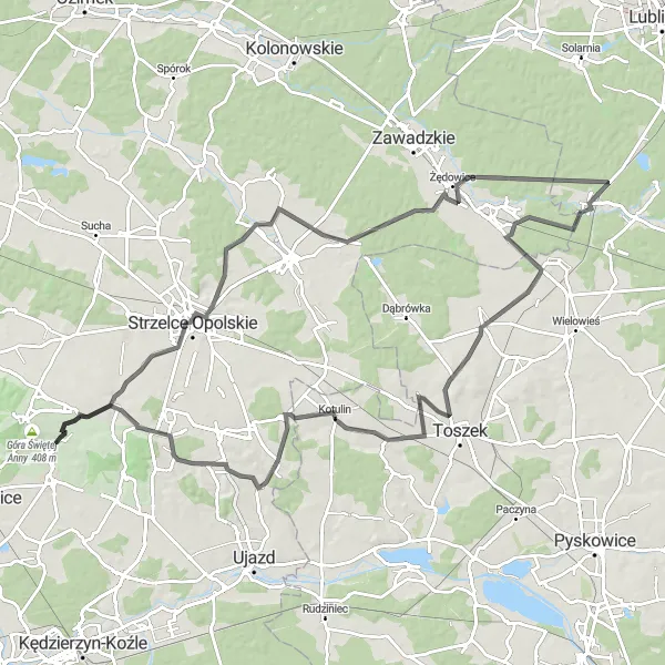 Miniatura mapy "Szlak przez Gąsiorowice" - trasy rowerowej w Opolskie, Poland. Wygenerowane przez planer tras rowerowych Tarmacs.app