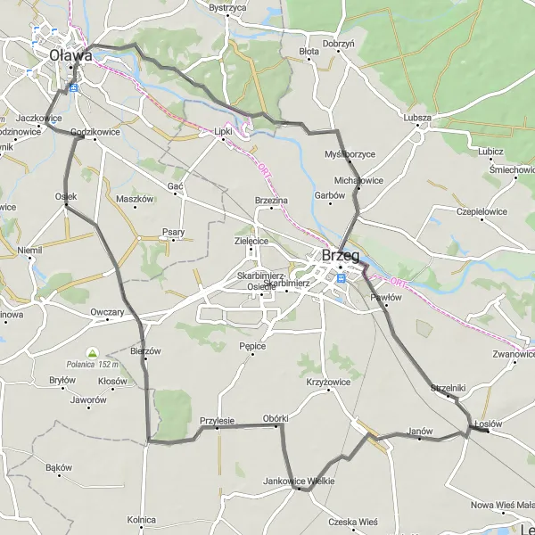 Map miniature of "Wielkie Loop" cycling inspiration in Opolskie, Poland. Generated by Tarmacs.app cycling route planner