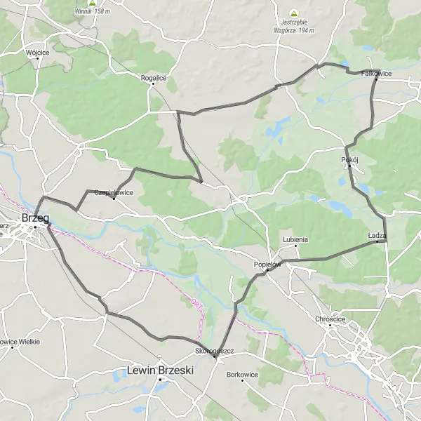 Map miniature of "Łosiów and Popielów Loop" cycling inspiration in Opolskie, Poland. Generated by Tarmacs.app cycling route planner