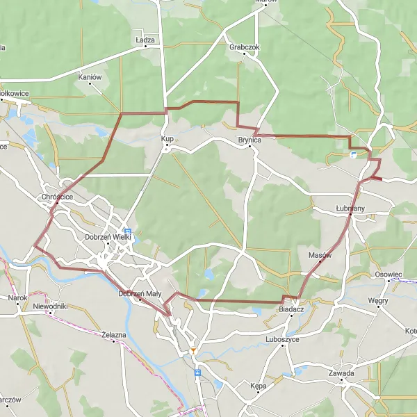 Map miniature of "Chróścice Gravel Adventure" cycling inspiration in Opolskie, Poland. Generated by Tarmacs.app cycling route planner