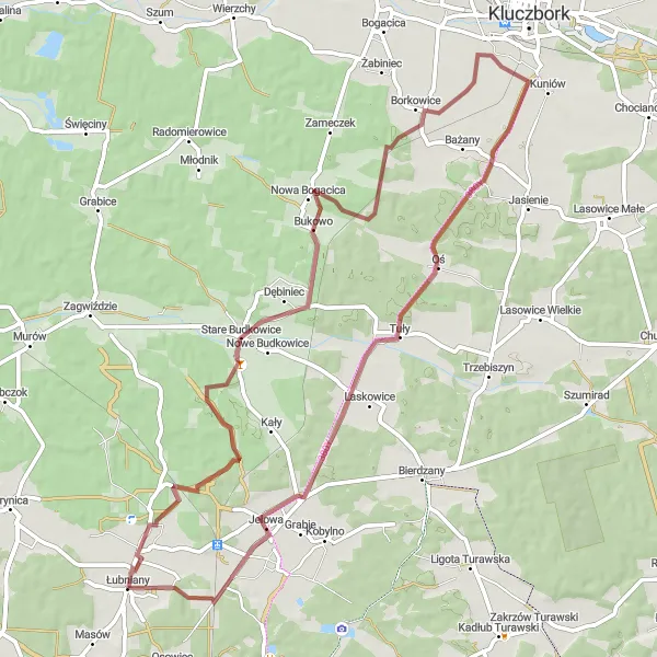 Map miniature of "Gravel Adventure: Łubniany Loop" cycling inspiration in Opolskie, Poland. Generated by Tarmacs.app cycling route planner