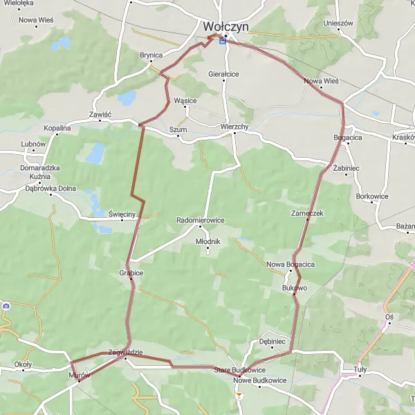 Miniatura mapy "Trasa Gravelowa Bukowo-Zagwiździe" - trasy rowerowej w Opolskie, Poland. Wygenerowane przez planer tras rowerowych Tarmacs.app