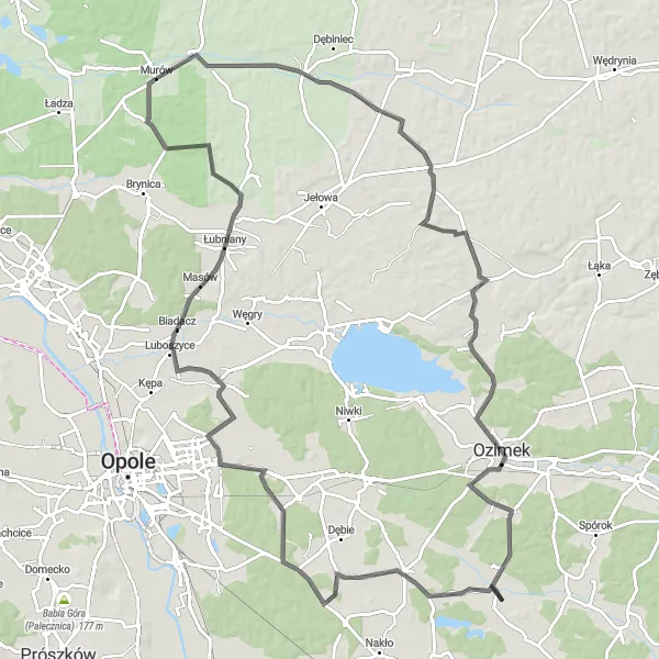 Map miniature of "Zagwiździe Loop" cycling inspiration in Opolskie, Poland. Generated by Tarmacs.app cycling route planner