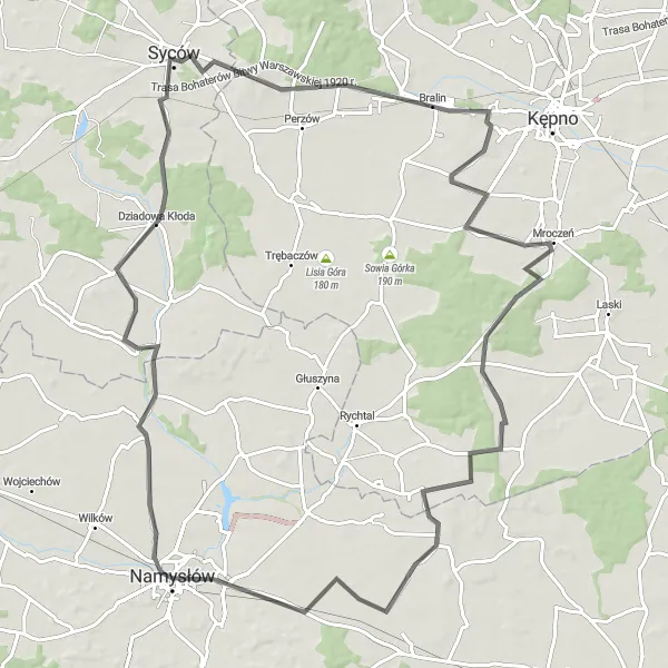 Map miniature of "The Radzowice Adventure" cycling inspiration in Opolskie, Poland. Generated by Tarmacs.app cycling route planner