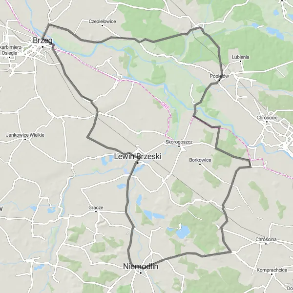 Map miniature of "Niemodlin and its surrounding natural beauty" cycling inspiration in Opolskie, Poland. Generated by Tarmacs.app cycling route planner