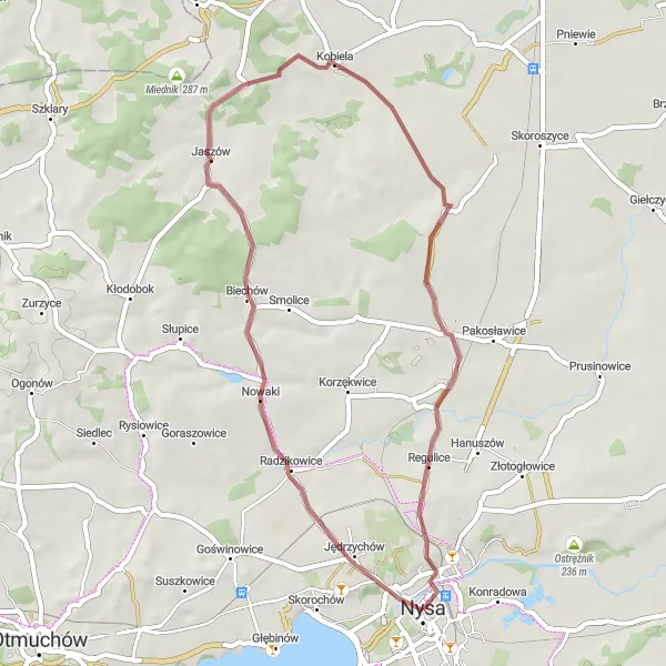 Miniatura mapy "Przez okoliczne wioski na szutrowych drogach" - trasy rowerowej w Opolskie, Poland. Wygenerowane przez planer tras rowerowych Tarmacs.app