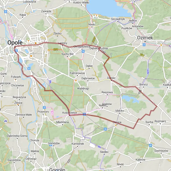 Miniatura mapy "Trasa gravelowa z Rathaus do Wieży Piastowskiej" - trasy rowerowej w Opolskie, Poland. Wygenerowane przez planer tras rowerowych Tarmacs.app