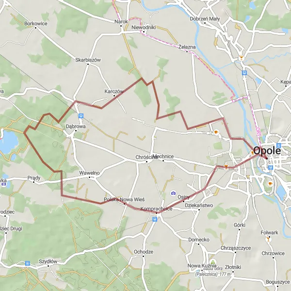 Map miniature of "Opole Gravel Adventure" cycling inspiration in Opolskie, Poland. Generated by Tarmacs.app cycling route planner