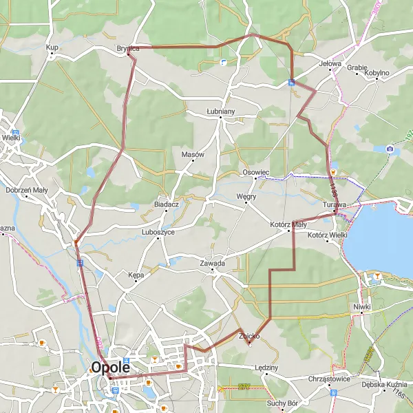 Map miniature of "Opole to Górka Śmierci Gravel Route" cycling inspiration in Opolskie, Poland. Generated by Tarmacs.app cycling route planner