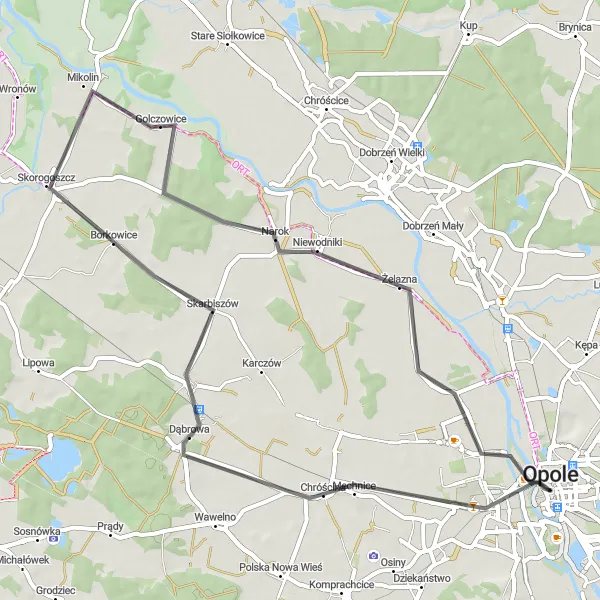 Map miniature of "Opole to Półwieś Road Route" cycling inspiration in Opolskie, Poland. Generated by Tarmacs.app cycling route planner