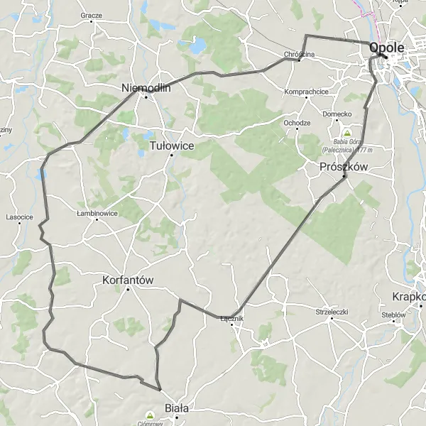 Map miniature of "Opole to Półwieś Loop" cycling inspiration in Opolskie, Poland. Generated by Tarmacs.app cycling route planner