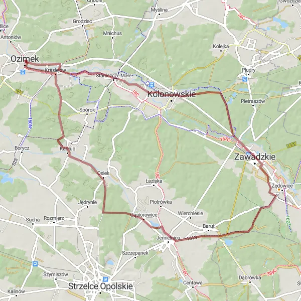 Miniatura mapy "Pętla przez Kolonowskie, Zawadzkie i Gąsiorowice" - trasy rowerowej w Opolskie, Poland. Wygenerowane przez planer tras rowerowych Tarmacs.app