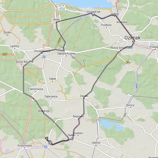 Map miniature of "Road Fun in Walidrogi" cycling inspiration in Opolskie, Poland. Generated by Tarmacs.app cycling route planner