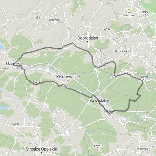 Map miniature of "Grodziec - Bzinica Stara - Koszwice - Żędowice" cycling inspiration in Opolskie, Poland. Generated by Tarmacs.app cycling route planner