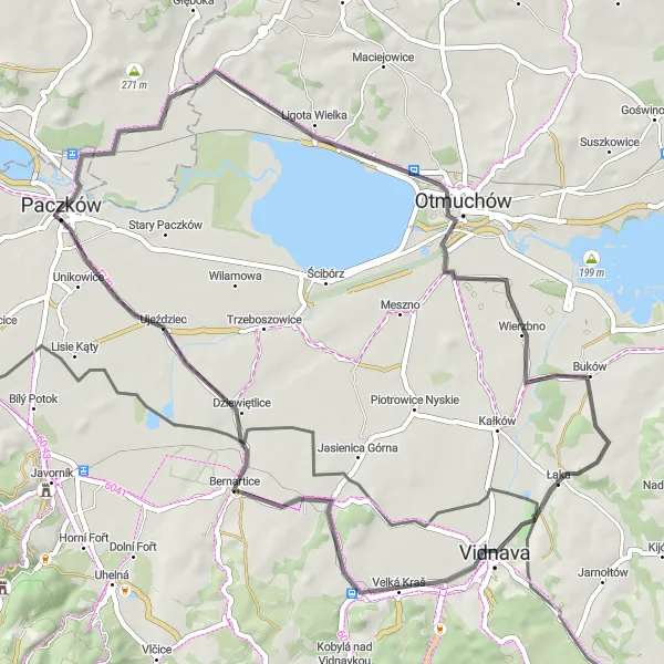 Map miniature of "Road Cycling Adventure to Bernartice" cycling inspiration in Opolskie, Poland. Generated by Tarmacs.app cycling route planner