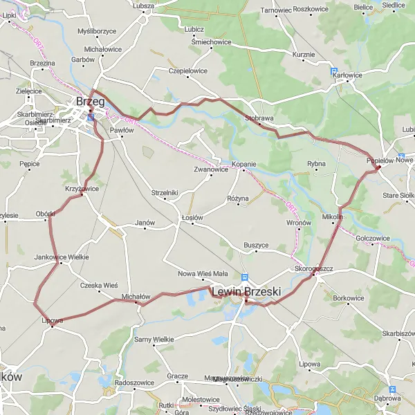 Miniatura mapy "Trasa Popielów - Stare Kolnie (Gravel)" - trasy rowerowej w Opolskie, Poland. Wygenerowane przez planer tras rowerowych Tarmacs.app