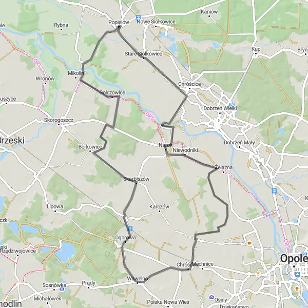 Map miniature of "Scenic Ride to Mikolin" cycling inspiration in Opolskie, Poland. Generated by Tarmacs.app cycling route planner