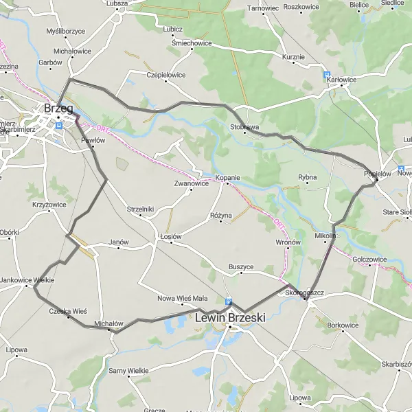 Map miniature of "Exploring the Countryside by Road" cycling inspiration in Opolskie, Poland. Generated by Tarmacs.app cycling route planner