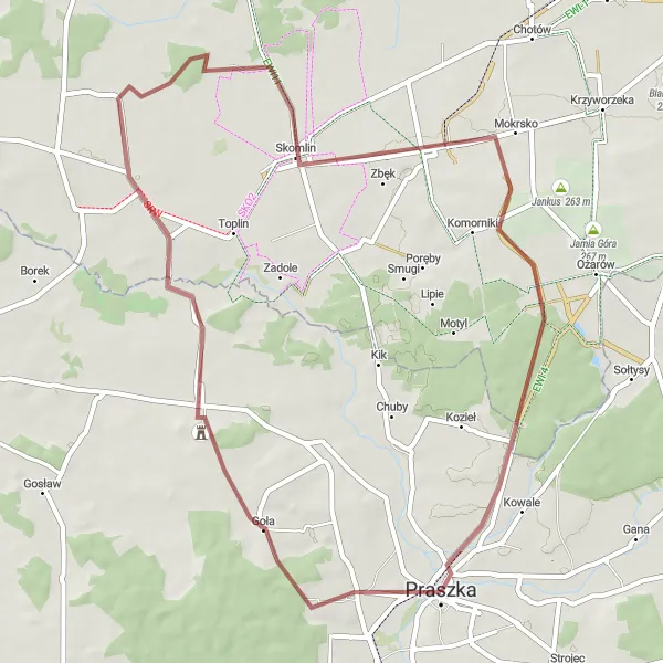 Miniatura mapy "Trasa gravelowa przez Gołę i Zimną Wodę" - trasy rowerowej w Opolskie, Poland. Wygenerowane przez planer tras rowerowych Tarmacs.app