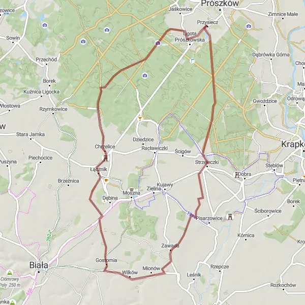 Miniatura mapy "Wyprawa gravelowa przez Łącznik i Strzeleczki" - trasy rowerowej w Opolskie, Poland. Wygenerowane przez planer tras rowerowych Tarmacs.app
